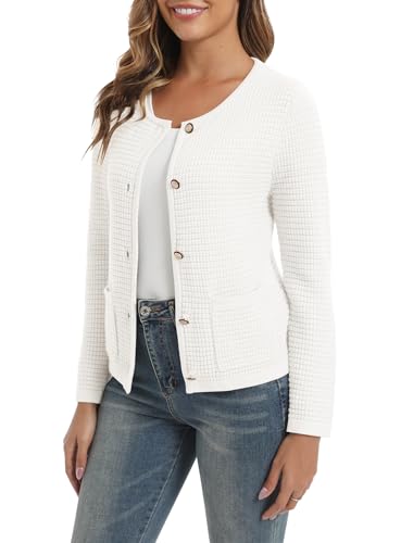 Urban CoCo Women's Open Front Cropped Cardigan Sweaters for Women Trendy Crewneck Button Down Knit Sweater Jacket3