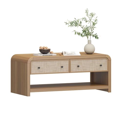 Oak&Sparrow 48'' Boho Coffee Table, Thickened Arc-Shaped Coffee Table with