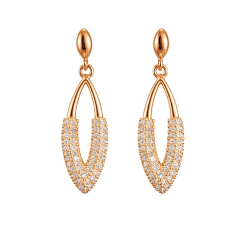 Image of Nilu's Collection Rose Gold Plated American Diamond Drop Earrings for Women And Girls | Anti-Tarnish | Anti-Allergy | Office Wear | Gift For Her