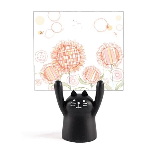 Support de mémo chat noir porte-note artisanal en bois et pince métallique de bureau