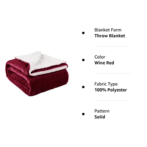 Nanpiper Sherpa Blanket Warm Blankets Super Soft Fuzzy Flannel Fleece/Wool Like Reversible Velvet Plush Couch Blanket Lightweight(Wine Red Throw Size 50"X60") #TOP7