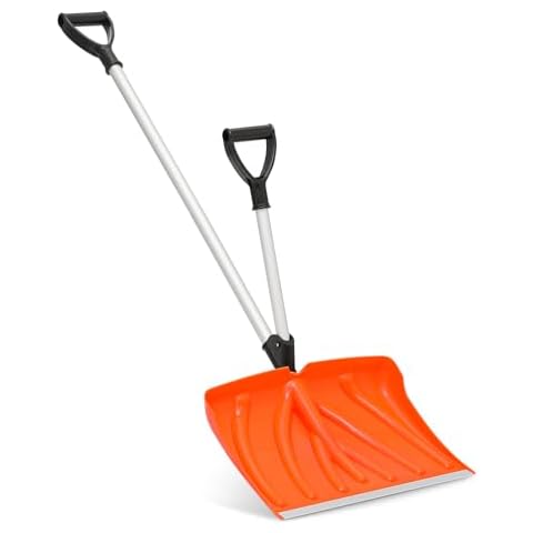 Magshion 18-Inch Ergonomic Snow Shovel with Assisted Handle and Impact-Resistant Aluminum Edge Blade, Snow Removal for Driveway Walkway and Patio, Orange Cover