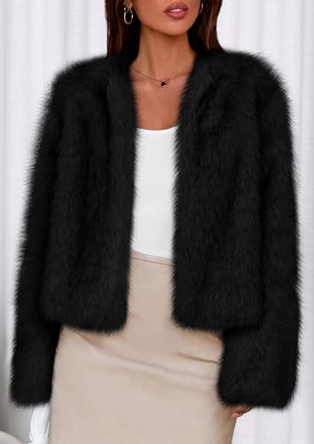 PRETTYGARDEN Womens 2025 Winter Coats Fluffy Cropped Faux Fur Jacket Long Sleeve Open Front Shaggy Outerwear Trendy Clothes2