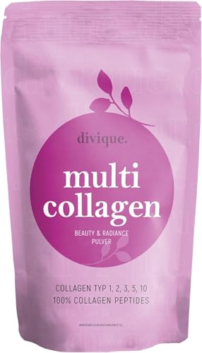 Divique Kollagen Pulver [500g] - Premium Collagen Complex Typ 1 2 3 5 10-100% Kollagen Hydrolysat Peptide - 10.000 mg Collagen pro Tag - geschmacksneutral wasserlöslich ohne Zusatzstoffe