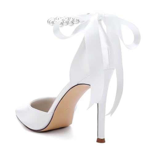 Women's Pearl Wedding Shoes for Bride High Heel Bridal Shoes Closed Pointy Toe Satin Wedding Dress Pumps4