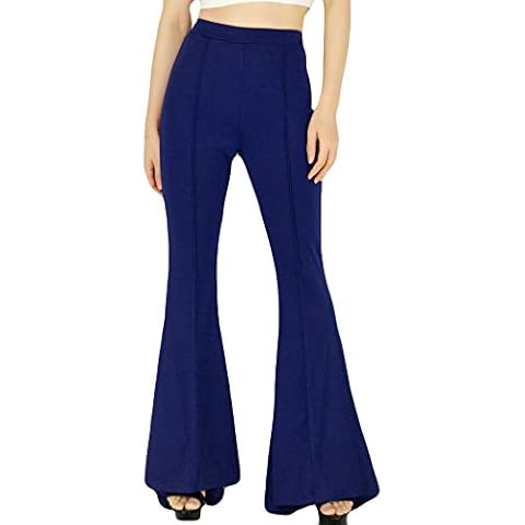 YSJERA Women's High Waisted Flare Long Palazzo Pants Stretchy Bell Bottom Trousers (XXL,F Navy) Cover