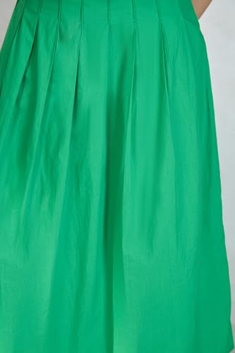 Cotton Skirt Midi Length Solid Green Colour Flared Fit Skirt4