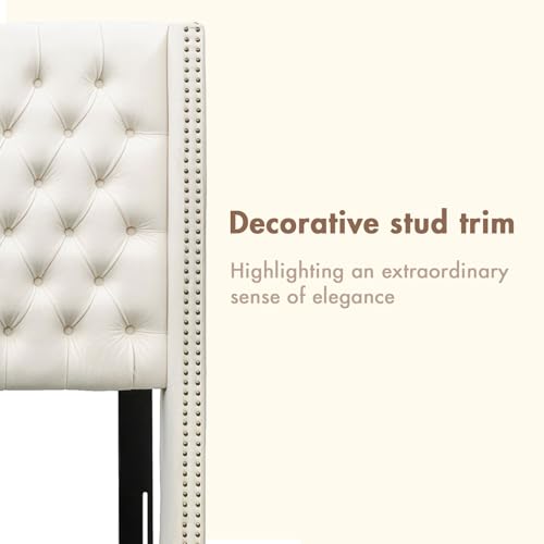 Image of Madison Park Queen Wingback Upholstered Tufted Headboard, Featuring High-Density Sponge Padding, Adjustable Height Headboard, Easy Assembly, Beige Velvet