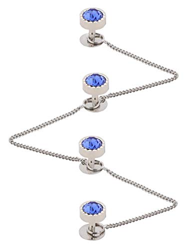 Brass Kurta Buttons with Blue Diamond Crystal and Chain in a Box for Men TSSPKURTA1962