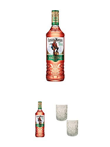 Captain Morgan Tiki Mango & Pineapple 0,7 Liter + Captain Morgan Tiki Mango & Pineapple 0,7 Liter + Rum Gläser 2 Stück