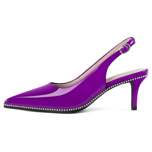 Image of YODEKS Slingback Heels for Women Pointy Toe Beaded Heels Close Toe Kitten Heel Pumps 2.5 Inch Stiletto Pumps Wedding Party Dressy Shoes