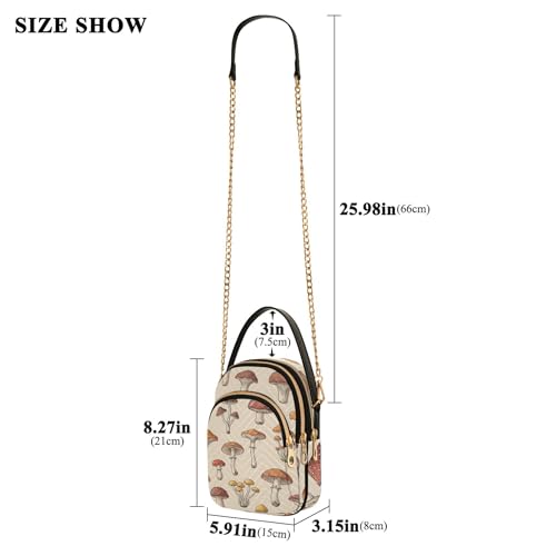 Single Shoulder Handbags Quilted Chain Strap Phone Wallet Handbag Fashion Zipper Designer Bowler Tote Cartoon Cute Mushrooms Beige3