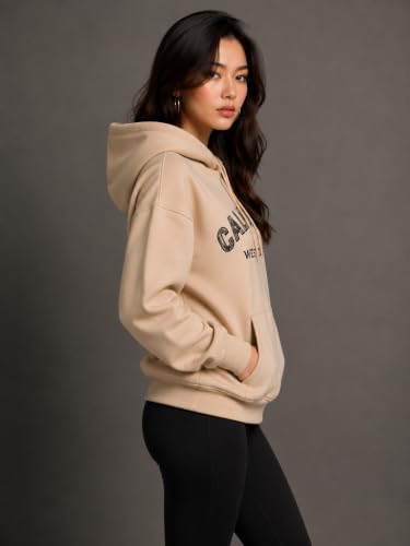 Image of Women's Fleece Hoodie Sweatshirt | California West Coast Graphic Print | Long Sleeve Hooded Pullover with Kangaroo Pocket | Casual Winter Oversized Hoodie
