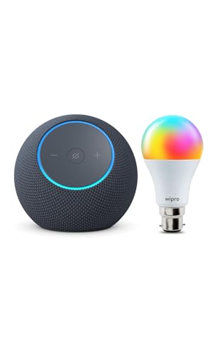 Image of All-new Amazon Echo Dot Max, Alexa speaker with 3X bass and room-filling sound, hands-free smart home management, Bluetooth, Graphite, combo with Wipro 9W Smart Bulb