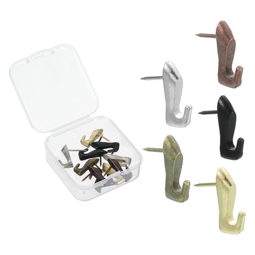 Image of uxcell 10 Pcs Push Pin Picture Hooks, Zinc Alloy Picture Hanging Nails Thumb Tacks Hanging Hooks with Nails for Wall Wooden Board, 5 Colors