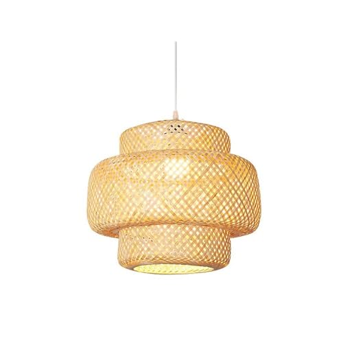 Rattan Pendant Lighting for Kitchen Bamboo Lampshade Handmade Weave Lighting Wooden Boho Decor Modern Hanging Ceiling Light Fixture for Kitchen Farmhouse Beige (14.97 * 14.97 * 15.75inch)(14.97*14.97*