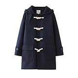 HIMI HIMIFASHION Manteaux d'hiver mignons en laine pour adolescents avec boutons en corne Kawaii   Duffle Coat épais   Vêtements d'extérieur à capuche décontractés avec poches, bleu marine, S
