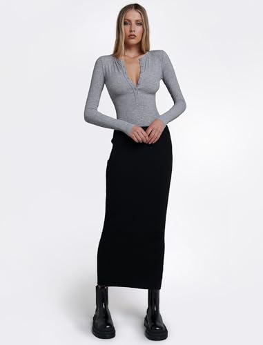 Image of Prettywear Long Sleeve Henley Shirts for Women Fall Basic Tee Tops