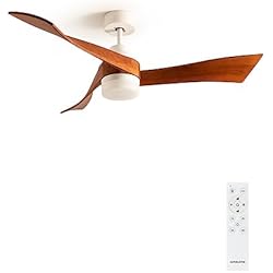 Ventilador Techo Pai Pai CREATE / WINDLIGHT CURVE DC/Ventilador de techo Blanco Aspas Madera Oscura/Con luz / 40W, Silencioso, 6 velocidades