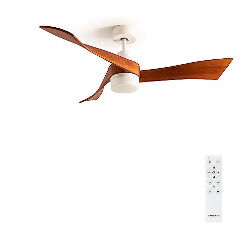 CREATE / WINDCURVE/Deckenventilator mit Beleuchtung Weiß Dunkelholzflügel mit Fernbedienung / 40W,...