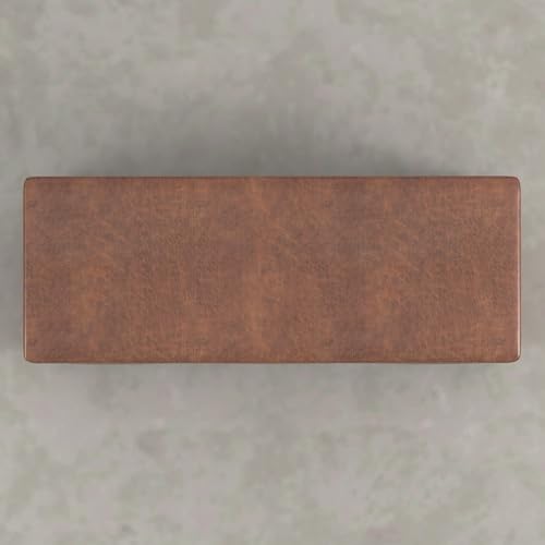 Image of SIMPLIHOME Avalon 48 inch Vegan Leather Ottoman in Distressed Pecan Brown