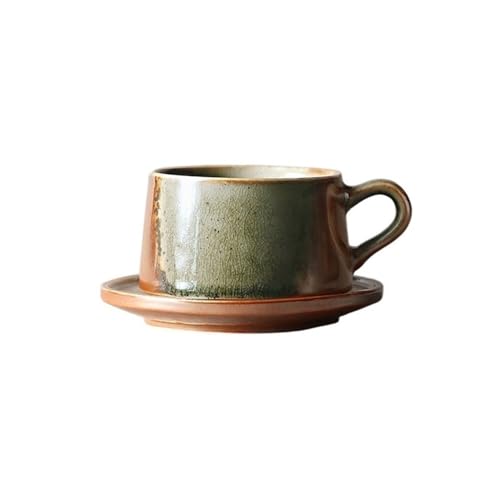 RUOXIUKHBZPS Taza de capuchino de cerámica hecha a mano retro vintage de 8,8 oz con tazas de café con platillo