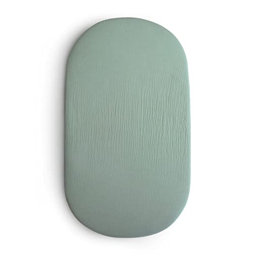 Image of mushie Extra Soft Bassinet Muslin Crib Sheet | 30" x 16" (Roman Green)