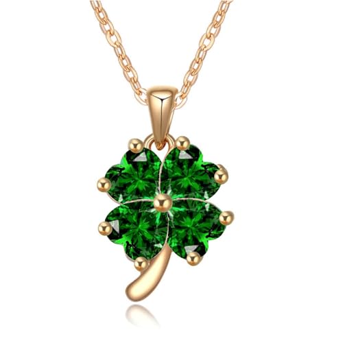 Crystalline Azuria Femme Collier avec Pendentif Trèfle à Quatre Feuilles 18ct Plaqué Or Jaune avec Cristaux Vert imitation Émeraude en Zircone