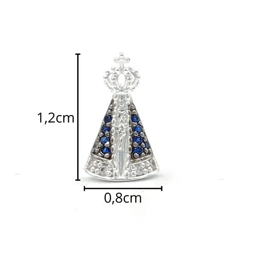 COLAR FEMININO COM PINGENTE NOSSA SENHORA ZIRCÔNIAS - PRATA925 - JROMERO ARTIGOS (45cm, Azul)
