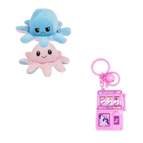 Image of EITHEO Delightful Small Octopus & Pink Keychain Soft Toy Combo | Plush Stuffed Animal Cuddle Set for Kids | Kids Gift for Boys & Girls