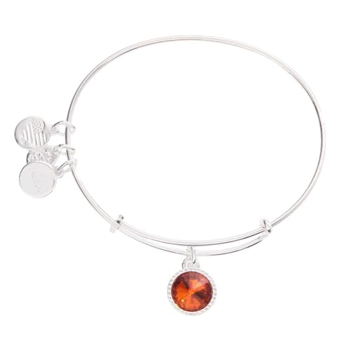 Alex and Ani Birthstones Brazalete extensible para mujer, noviembre, cristal de topacio naranja, acabado plateado brillante, 2 a 3.5 pulgadas