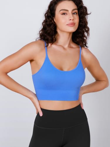 Image of ODODOS Seamless Sports Bra for Women Ribbed Camisoles Non Padding Yoga Bra Crop Tank Tops
