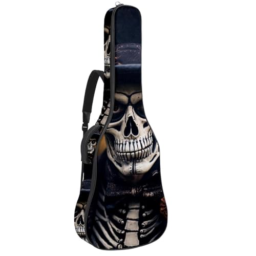 Sacoche guitare acoustique double bandoulière réglable et motif crâne d'Halloween