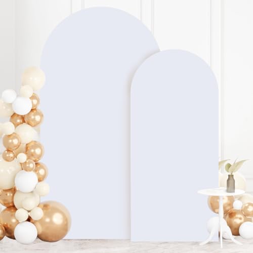 Image of FOTSHARER Arch Covers 7.2 and 6ft White Arch Backdrop Cover Set of 2 Spandex Fitted Arched Backdrop Stand Cover Wedding Arches Covers for Wedding Ceremony Birthday Baby Shower Grad Party Decorations