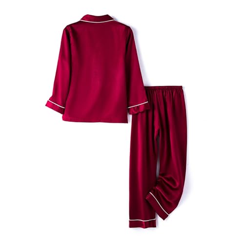 Tween 𝗦ilk 𝐏a𝐣ama Set Long Sleeve Button Down 𝐋oun𝐠ewear Satin 𝐏ajamas and Long Pants Sl𝐞epwear Girls Boys 𝐏𝗝s3