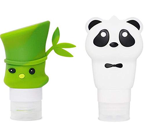 Anboyi Silicone Travel Bottles Set, Portable Leak Proof Cute Panda Refillable Travel Toiletries Containers for Shampoo, Conditioner, Lotion (2 Pack)