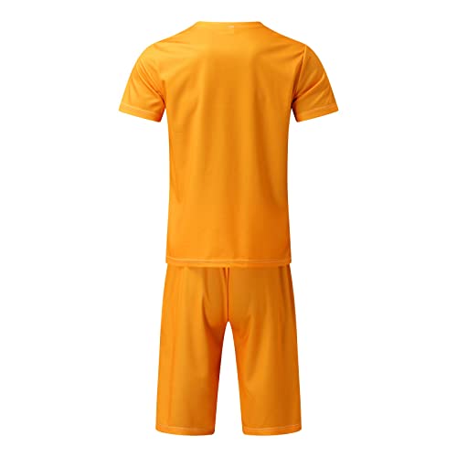 Duowei Windbreaker Suit For Men Men Summer Spring And Summer Striped Squares Tracksuit 2 Piece Outfits Short Jacket Costume Yellow #TOP3