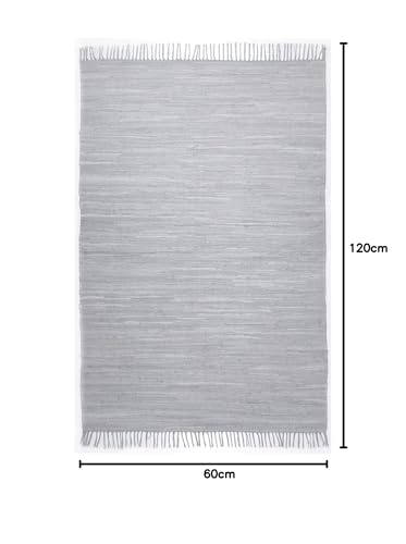 Theko | Dhurry Teppich aus 100% Baumwolle Flachgewebe Teppich Happy Cotton | handgewebt | Farbe: Grau | 60x120 cm
