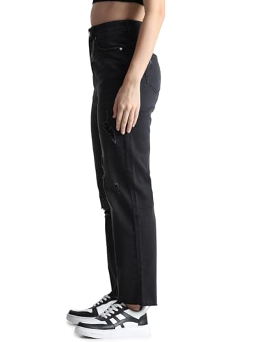 Image of ONLY Women Mom Fit High-Rise Low Distress Light Fade Pure Cotton Jeans