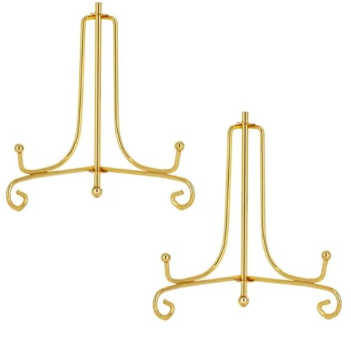 ZHAOYCSH Présentoir en Fer, 2 Pièces Chevalets Porte-Assiette Décoratifs 6 Pouces Or - Support Multifonction pour Cadres Photos, Recettes, Assiettes...