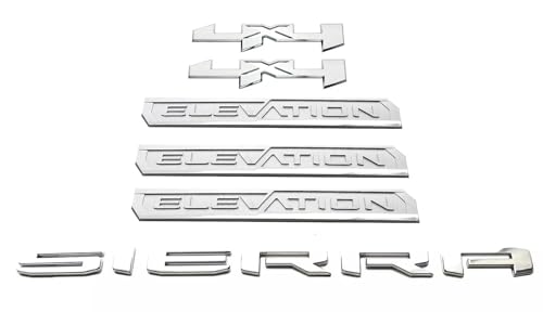 Image of 6Pcs Sierra Elevation 4x4 Emblem 3D Rear Tailgate Door Badge Nameplate Letter Sticker Decal Replacement for 2019-2022 Sierra 1500 2500HD 3500HD (Chrome)