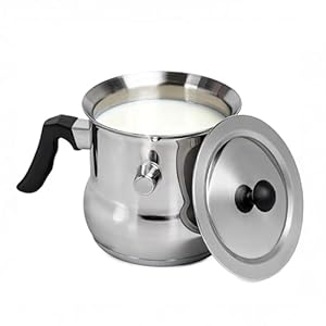 QUTHZZHY Milchtopf Induktion, Milchtopf Doppelwandig, Milchtopf Edelstahl mit Deckel, Wasserbad Simmertopf, Kochtopf mit Pfeife, Wassertopf Induktion, für Elektro Gas Induktion