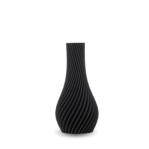 NATUMO Design 3D Vase Kunststoff Longi bruchsichere Blumenvase modern Deko Vase mit skulpturaler Form (Schwarz 9 cm)