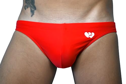 Top Spot Apparel Men's Classic Swim Mini Briefs, Solid Color (S, Majestic Red)