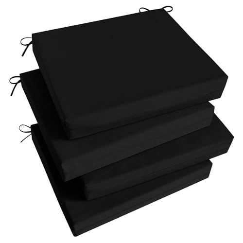 Basic Beyond Outdoor Chair Cushions Set of 4, Square Corner Outdoor Cushions for Patio Furniture, Water Resistant Patio Chair Cushions with 2 Ties, 18.5x16x3, Black