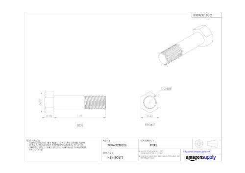 Image of Steel Hex Bolt, Grade 2, Plain Finish, Hex Head, External Hex Drive, Meets ASME B18.2.1 /ASTM A307, 1-3 /4 inch Length, Partially Threaded, 7 /16 inch-20 Threads (Pack of 50)