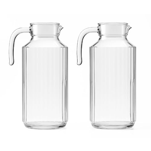 TIENDA EURASIA – Jarra Agua Cristal | Pack de 2 Unidades | Capacidad 1.8 L | Tapa de Plástico | Material Vidrio | Medidas 9x27x16.5 cm | Rectangular | No Apto para Lavavajillas