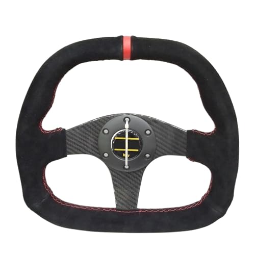 Volante deportivo universal de fibra de carbono de gamuza de 13 pulgadas y 310 mm en forma de D con botón OM-Horn PCD70MM