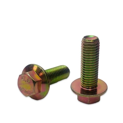 m10-1.5 Grade 8.8 Metric Flange Bolts Yellow Zinc Qty 1 Length 20 Mm Heavy Duty Fasteners Hardware Set Industrial Fastening Assortment Construction