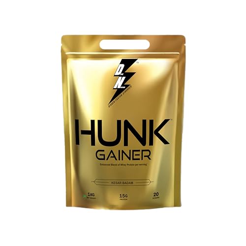 Image of Divine Nutrition Hunk Gainer - 1 KG (Kesar Badam) | High-Calorie Mass Gainer for Muscle Growth & Weight Gain | Protein + Carb Blend | Tasty Kesar Badam Flavor | Gym Supplement for Men & Women